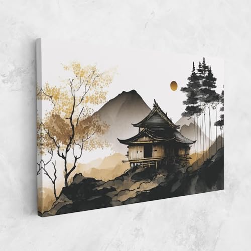 ARTHUB® Leinwandbild 40x60 cm, Gold Japanese Temple | Wohnzimmerdekoration, Hängende Bilder, Wanddekoration, Heimdekoration, Moderne, Asiatisch von ARTHUB