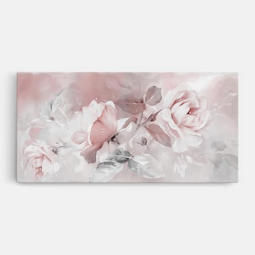 ARTHUB® Leinwandbild 50x100 cm, Abstract Pink Flowers | Wohnzimmerdekoration, Hängende Bilder, Wanddekoration, Heimdekoration, Blumen, Rosen von ARTHUB