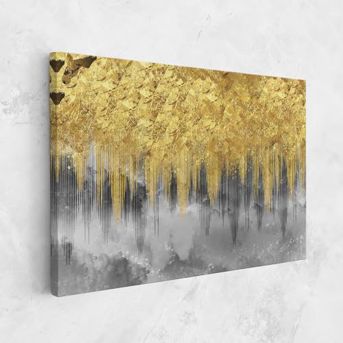 ARTHUB® Leinwandbild 80x120 cm, Golden Grey | Wohnzimmerdekoration, Hängende Bilder, Wanddekoration, Heimdekoration, Abstrakte, Abstrakte Kunst von ARTHUB