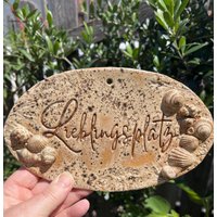 Keramikschild, Spruch, Gartendeko, "Lieblingsplatz", Getöpfert von ARTHummeln