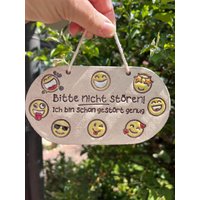 Keramikschild Oval, "Bitte Nicht Stören...." Mit Smileys Und Makrameefaden, Getöpfert Keramikschild Oval, "Bitte Nicht Stören...." Mit Smileys Und Makrameefaden, Getöpfert von ARTHummeln