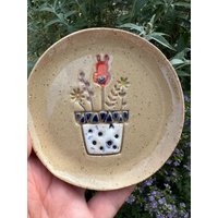Mini-Keramikteller Mit Blumentopf Und Sprenkelton, Getöpfert von ARTHummeln