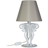 Circeo Tischlampe Ø24x40 cm Marmorweißer Eisensockel und sandfarbener Stofflampenschirm Hergestellt in Italien E27-Fassung (ohne Leuchtmittel) von ARTI E MESTIERI