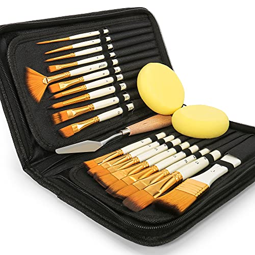 ARTIFY 18-teiliges Pinsel-Set, geeignet als Acryl-,Öl-,Gouache-,Aquarellpinsel inkl. Pop-up-Tragekoffer mit Palette und 2 Schwämmen-weiß von ARTIFY art supplies