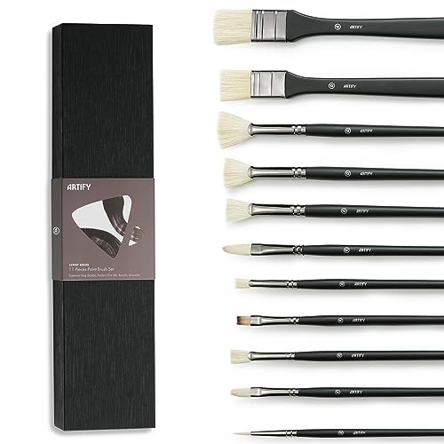 ARTIFY Ölmalpinsel Set 11 teilig, Professionelles Künstlerpinsel Set für Ölgemälde, Natürliche Schweineborstenpinsel mit einem zusätzlichen Nylonpinsel, Perfekt für Öl, Acylic und Gouache von ARTIFY art supplies