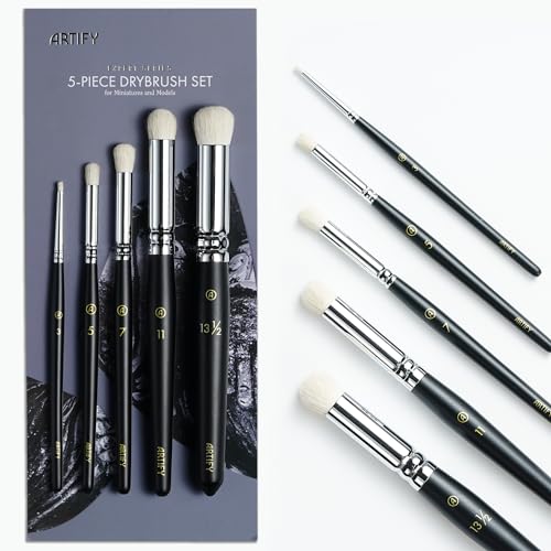 ARTIFY Trockenpinsel Set mit 5 Größen: Expert Series Trockenpinsel für mühelose Miniatur-, Modell-, Keramik-, Malerei – Hobby-Detail, kleine Acrylölpinsel für Tisch- und Kriegsspiel-Miniaturen von ARTIFY art supplies