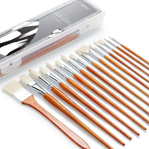 ARTIFY 15-teiliges professionelles Ölpinsel-Set mit natürlichen Borsten, Langer und Schwerer Stiel, perfekt für Öl- und Acrylmalerei aus 100% Reine Schweineborsten, Natur von ARTIFY art supplies