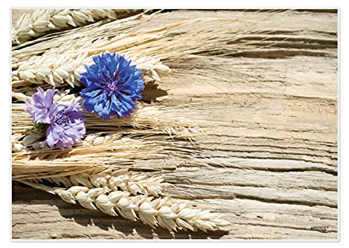 Artipics Tischsets Platzsets Abwaschbar Kornblumen auf Treibholz 4 STK Kunststoff von ARTIPICS Tischkunst
