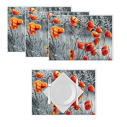 Artipics Tischset Red Poppies Mohnblumen Platzset Abwaschbar Kunststoff 4 STK von ARTIPICS Tischkunst