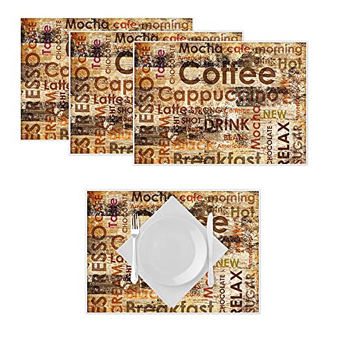 Artipics Tischsets More Coffee Platzsets Abwaschbar Kunststoff 4 Stück je 42 x 30 cm Grunge Shabby Kaffee Tischdeko Platzdeckchen Küche | Essbereich | Gäste | Balkon | Terrasse | Gewerbe von ARTIPICS Tischkunst