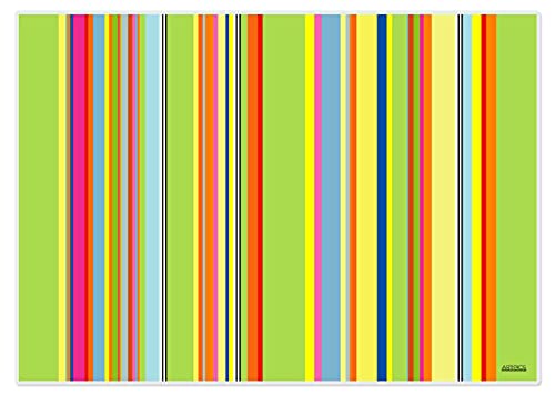 Artipics Tischsets Stripes Hellgrün-Bunt Platzsets Abwaschbar Kunststoff 4 Stück von ARTIPICS Tischkunst