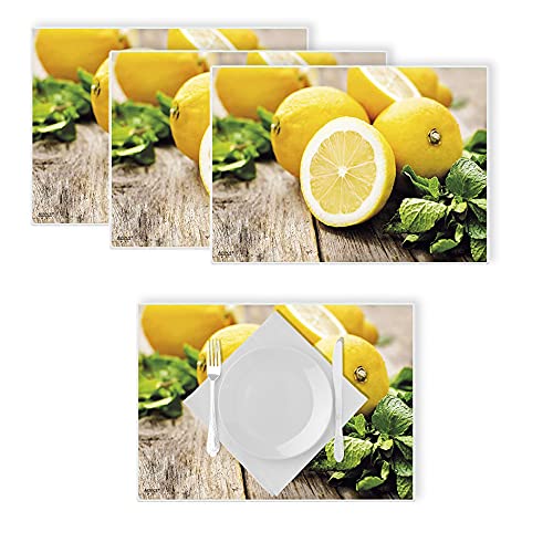 Artipics Platzsets Tischsets Abwaschbar Zitronen und Minze 4 Stück von ARTIPICS