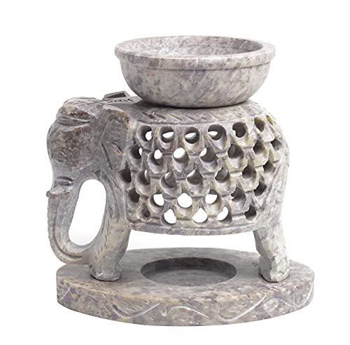 Elefant Duftlampe Wachsschmelzer Elefant Design Ätherisches Öl Brenner Diffusor aus Speckstein mit Teelichthalter Aromatherapie | Duftölwärmer Diffusor von ARTISENIA