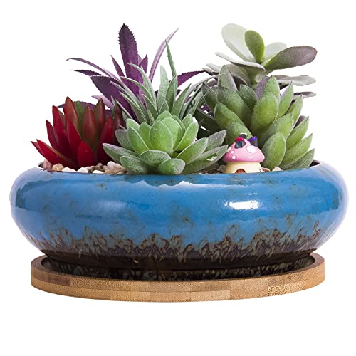 ARTKETTY 18,5 cm Rund Sukkulente Pflanzgefäße Töpfe Mit Drainageloch Bonsai Töpfe Garten Dekorative Kaktusständer Keramik Glasiert Kaktus Blumentöpfe Blau, Mit Bambusuntersetzer ARTKETTY 18,5 cm Rund Sukkulente Pflanzgefäße Töpfe Mit Drainageloch Bonsai Töpfe Garten Dekorative Kaktusständer Keramik Glasiert Kaktus Blumentöpfe Blau, Mit Bambusuntersetzer von ARTKETTY