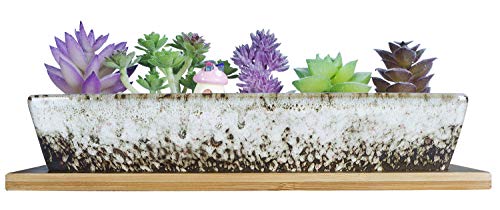ARTKETTY 25 cm Keramik-Sukkulenten-Blumentöpfe, modern, lang, rechteckig, Blumenpflanzbehälter mit Tablett, Flacher Kaktus, Bonsai, Fensterkasten mit Drainage, für Innen- und Außenbereich, von ARTKETTY