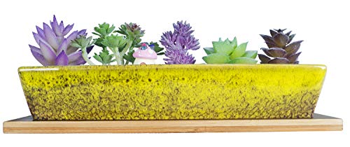 ARTKETTY 25 cm Keramik-Sukkulenten-Blumentöpfe, modern, lang, rechteckig, Blumenpflanzenbehälter mit Tablett, Flacher Kaktus, Bonsai, Fensterkasten mit Drainage, für Innen- und Außenbereich, von ARTKETTY