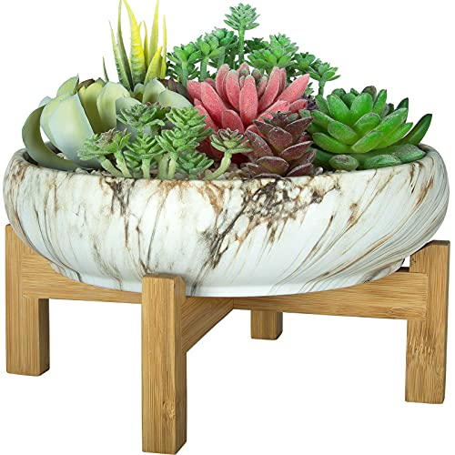 ARTKETTY Sukkulenten-Blumentopf, 25,5 cm, große Bonsai-Töpfe mit Drainageständer, Flacher Marmor-Kaktus-Blumentopf, Keramiktöpfe für Indoor/Outdoor, Sukkulenten, dekorative Gartenblumen-Pflanzschale von ARTKETTY