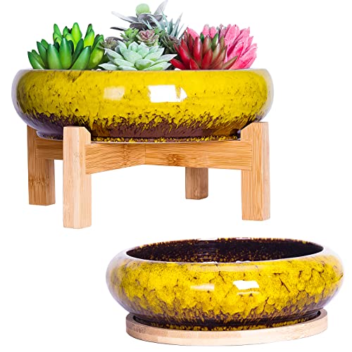 ARTKETTY Blumentöpfe für den Innenbereich – 18,5/25 cm große Bonsai-Töpfe mit Tabletts, 2er-Set, Bunte Sukkulenten-Blumentöpfe, Keramiktöpfe für Kakteen, Garten, dekorativer Blumentopf von ARTKETTY