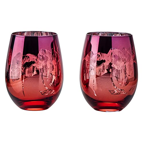 ARTLAND - Bloom DOF Tumblers - Set Von 2 Tumblergläser - Glas Becher Cocktail/getränkglas - Stammless - Handgefertigt - Sonnenuntergang Getöntes Blumenmuster von ARTLAND
