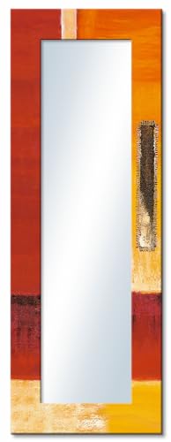 ARTLAND Ganzkörperspiegel mit Rahmen Holz 50x140 cm Wandspiegel zum Aufhängen Abstrakt Kunst Muster Malerei Orange J6LX von ARTLAND