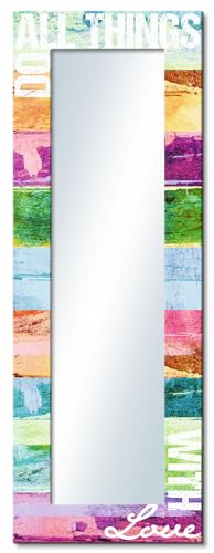 ARTLAND Ganzkörperspiegel mit Rahmen Holz 50x140 cm Wandspiegel zum Aufhängen Abstrakt Kunst Spruch Liebe Bunt T9OC von ARTLAND