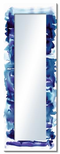 ARTLAND Ganzkörperspiegel mit Rahmen Holz 50x140 cm Wandspiegel zum Aufhängen Abstrakt Malerei Modern Aquarell Blau J5NI von ARTLAND
