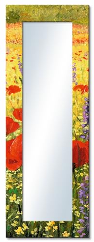 ARTLAND Ganzkörperspiegel mit Rahmen Holz 50x140 cm Wandspiegel zum Aufhängen Blumenwiese Mohnblumen Blumen H6LI von ARTLAND