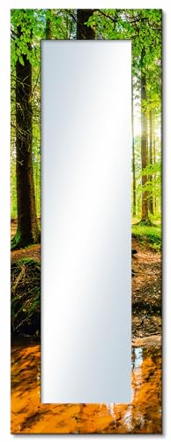 ARTLAND Ganzkörperspiegel mit Rahmen Holz 50x140 cm Wandspiegel zum Aufhängen Natur Landschaft Wald Bach Herbst Sonne Grün T9IO von ARTLAND