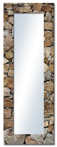 ARTLAND Ganzkörperspiegel mit Rahmen Holz 50x140 cm Wandspiegel zum Aufhängen Toskana Mediterran Steine Steinwand Braun T9FK von ARTLAND