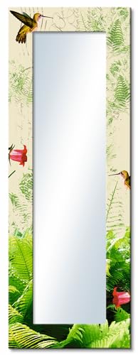 ARTLAND Ganzkörperspiegel mit Rahmen Holz 50x140 cm Wandspiegel zum Aufhängen Vögel Kolibri Dschungel Floral Grün T9NQ von ARTLAND