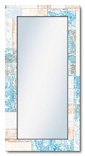 ARTLAND Ganzkörperspiegel mit Rahmen Holz 60x120 cm Wandspiegel zum Aufhängen Abstrakt Kunst Shabby Chic Landhausstil Maritim Blau T9QQ von ARTLAND