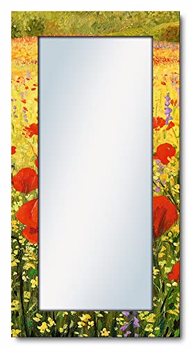 ARTLAND Ganzkörperspiegel mit Rahmen Holz 60x120 cm Wandspiegel zum Aufhängen Blumenwiese Mohnblumen Blumen H6LI von ARTLAND