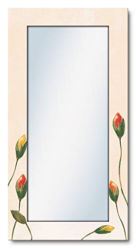 ARTLAND Ganzkörperspiegel mit Rahmen Holz 60x120 cm Wandspiegel zum Aufhängen Landhausstil Natur Floral Blumen Mohnblumen Beige T9MA von ARTLAND