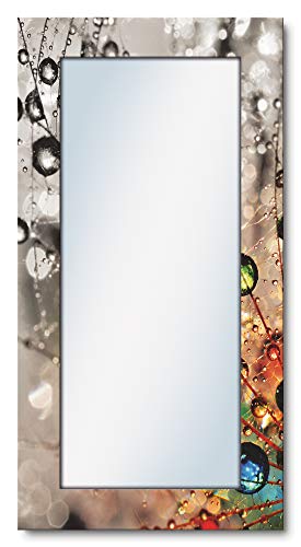 ARTLAND Ganzkörperspiegel mit Rahmen Holz 60x120 cm Wandspiegel zum Aufhängen Natur Blumen Pusteblume Wassertropfen Bunt T9IN von ARTLAND