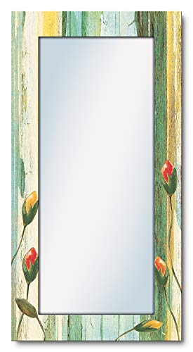 ARTLAND Ganzkörperspiegel mit Rahmen Holz 60x120 cm Wandspiegel zum Aufhängen Shabby Chic Natur Blumen Blüten Used Look Bunt T9IE von ARTLAND