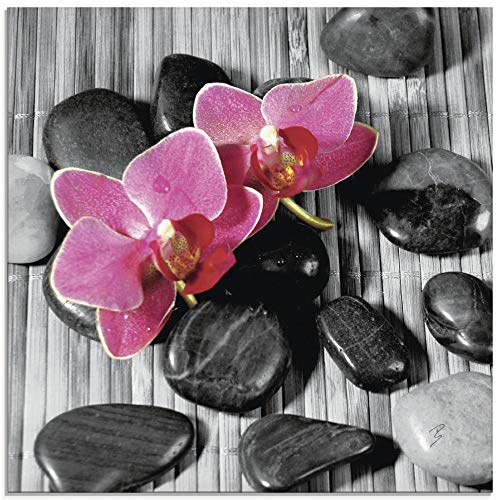 ARTland Glasbilder Wandbild Glas Bild einteilig 20x20 cm Quadratisch Asien Zen Wellness Spa Entspannung Blumen Blüten Orchideen Steine S7EH von ARTLAND