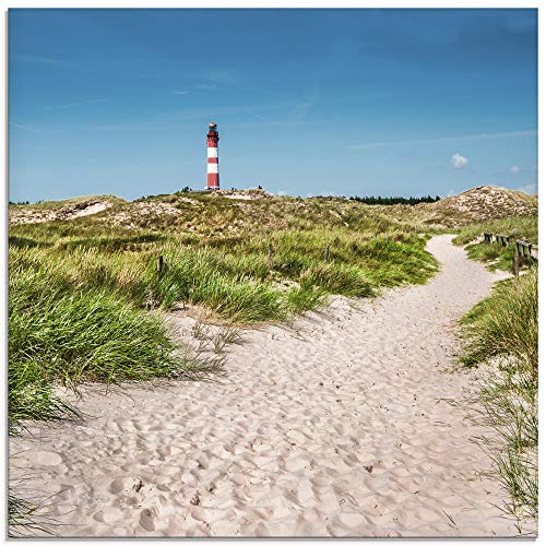 ARTland Glasbilder Wandbild Glas Bild einteilig 20x20 cm Quadratisch Strand Landschaft Dünen Gräser Leuchtturm Insel Amrum Nordsee Maritim S5XX von ARTLAND