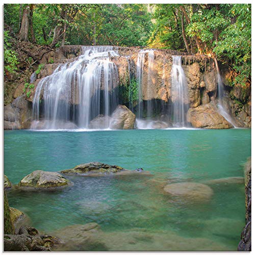 Glasbilder Wandbild Glas Bild einteilig 30x30 cm Quadratisch Natur Wald Dschungel Urwald Wasserfall Fluss Landschaft Thailand S6CI ARTland von ARTLAND