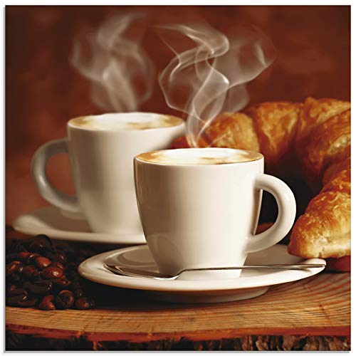 ARTland Glasbilder Wandbild Glas Bild einteilig 40x40 cm Quadratisch Kaffee Coffee Cafe Cappuccino Kaffeebohnen Croissant Frühstück T5XO von ARTLAND