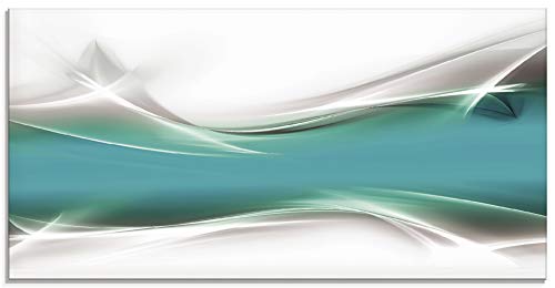 ARTland Glasbilder Wandbild Glas Bild einteilig 60x30 cm Querformat Abstrakte Kunst Rauch Welle Kreativ Design Außergewöhnlich Petrol T9FA von ARTLAND