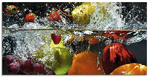 ARTland Glasbilder Wandbild Glas Bild einteilig 60x30 cm Querformat Früchte im Wasser Obst Frucht Cocktails Erdbeere Orange Limette Zitrone S7LQ von ARTLAND