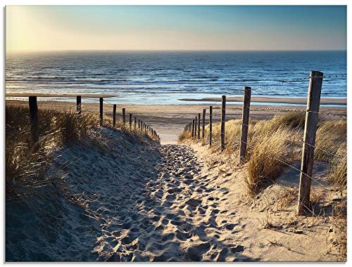 ARTland Glasbilder Wandbild Glas Bild einteilig 60x45 cm Querformat Strand Meer Küste Nordsee Natur Landschaft Sommer Dünen Sand Gräser T9IP von ARTLAND