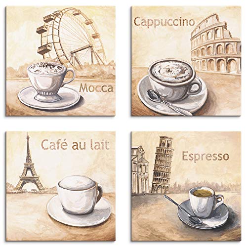ARTLAND Küchenbilder Leinwandbilder Set 4 teilig je 30x30 cm Quadratisch Kaffee Bilder Cappuccino Cafe Espresso S6MM von ARTLAND