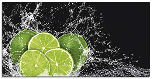 ARTLAND Küchenrückwand Glas mit Motiv Spritzschutz 100x50 cm Limetten im Eiswasser Essen Lebensmittel Früchte Obst Modern Grün H9KL von ARTLAND