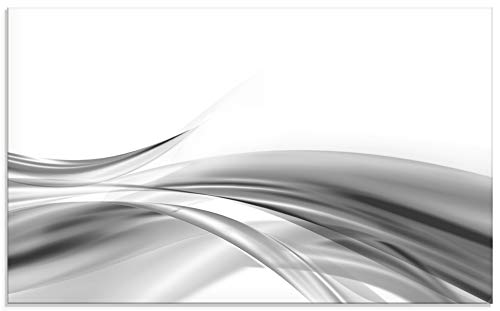 ARTLAND Küchenrückwand Glas mit Motiv Spritzschutz 100x60 cm Design Rückwand Küche Bad Modern Abstrakt Kunst Welle Grau S7KX von ARTLAND