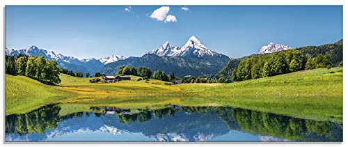 ARTLAND Küchenrückwand Glas mit Motiv Spritzschutz 125x50 cm Alpen Landschaft Berge See Bergsee Himmel Sommer Natur Wald Blau T9QB von ARTLAND