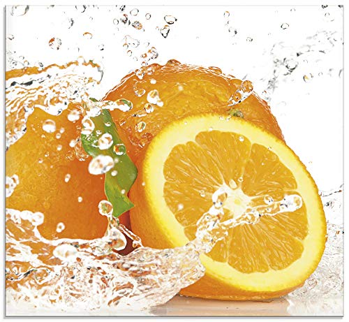 ARTLAND Küchenrückwand Glas mit Motiv Spritzschutz 60x55 cm Orange im Eiswasser Obst Früchte Essen Lebensmittel Modern T5UI von ARTLAND