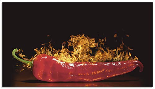 ARTLAND Küchenrückwand Glas mit Motiv Spritzschutz 90x50 cm Chili Flammen Chilischote Gewürze Essen Gemüse Chilli S7PR von ARTLAND