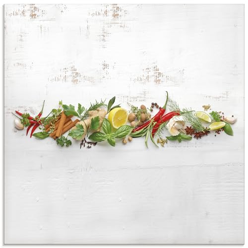 ARTLAND Küchenrückwand Glas mit Motiv Spritzschutz Küche 60x60 cm Kräuter Essen Lebensmittel Chili Gewürze Chilischote Peperoni U1RK von ARTLAND