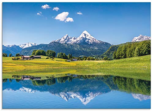 ARTLAND Küchenrückwand Glas mit Motiv Spritzschutz Maßanfertigung Alpen Landschaft Berge See Bergsee Himmel Sommer Natur Wald Blau T9QB von ARTLAND